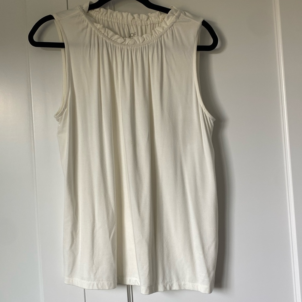 Loft Outlet sleeveless top with ruffled collar cream M